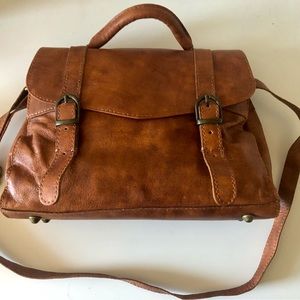 BNWOT Brandy Melville Vintage Brown Vegan Leather Satchel Crossbody Bag Tote